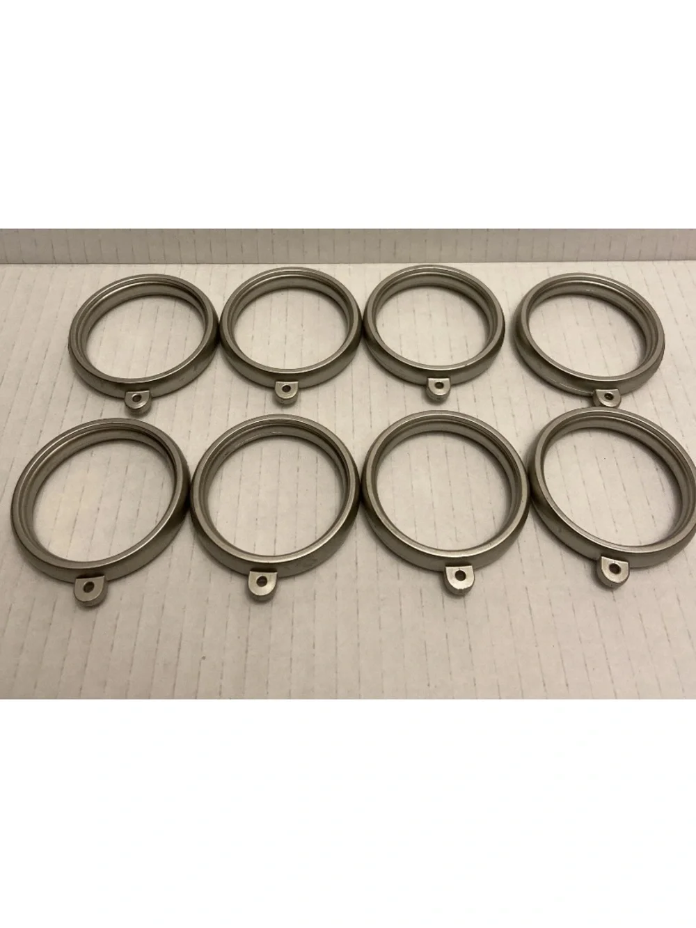 Set of 8 Round Metal Window Curtain Rings in Brushed Nickel Matte Silver.